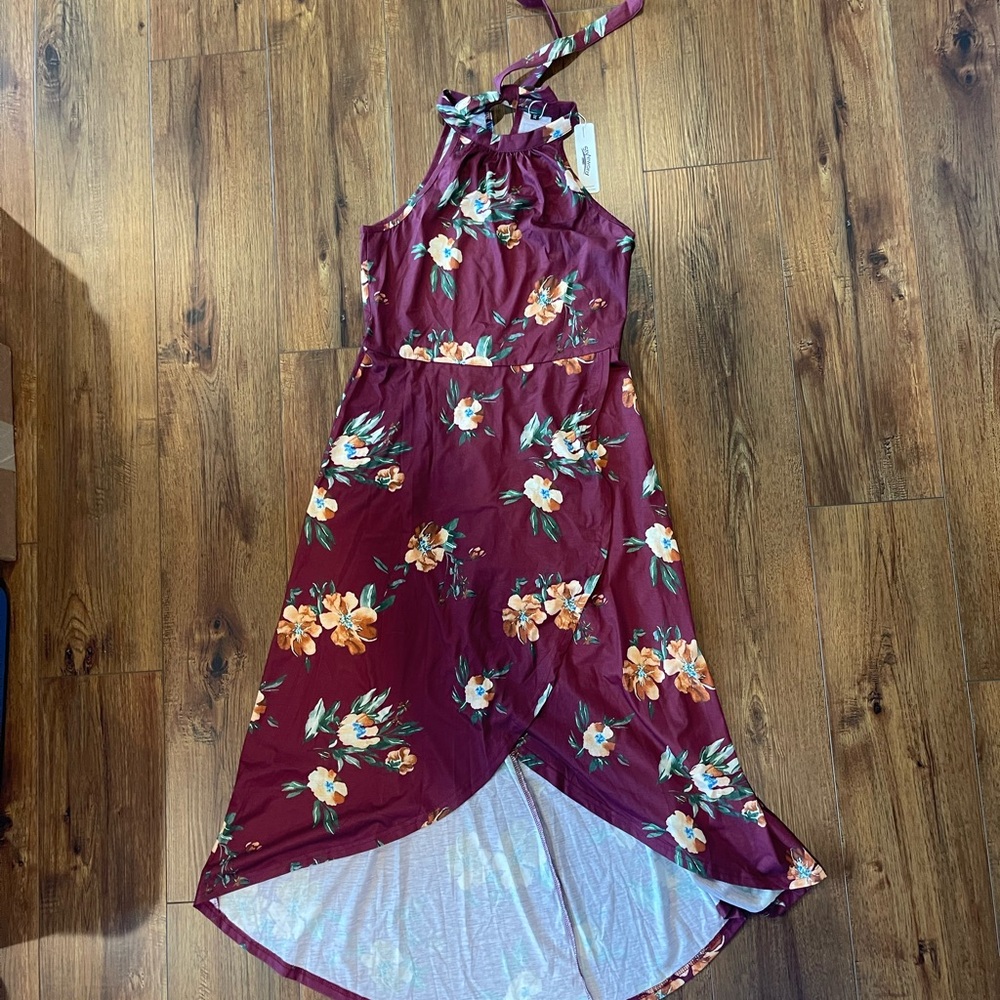 Floral Halter Dress in Burgundy